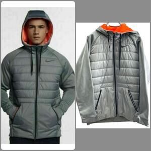 Nike Dri-FIT Gray Full-Zip Hooded Jacket Men’s Large Activewear Winter Warm
